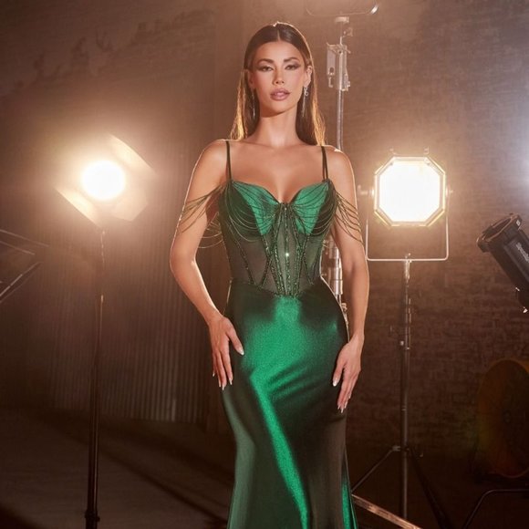 NEW SHEATH FORMAL SLEEVELESS STRAPPEDSATIN GOWN EMBROIDERED WITH BEADS CD820